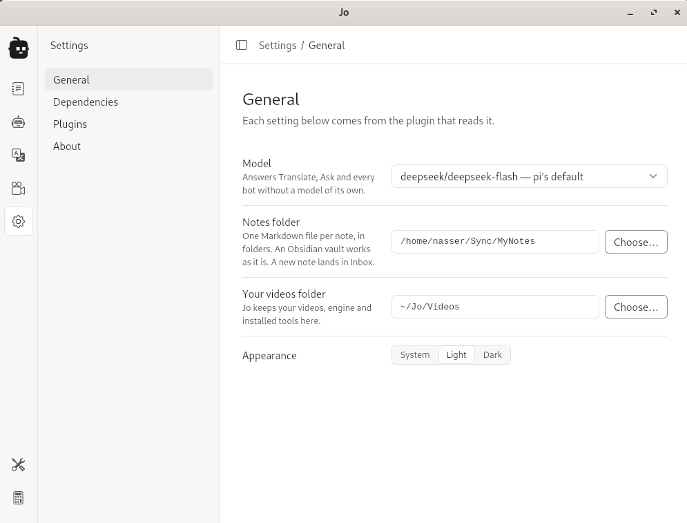 Settings screen